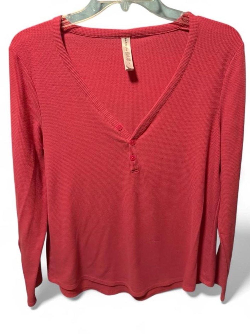 Athleta Coral Pink Long-Sleeve V-Neck Henley Top